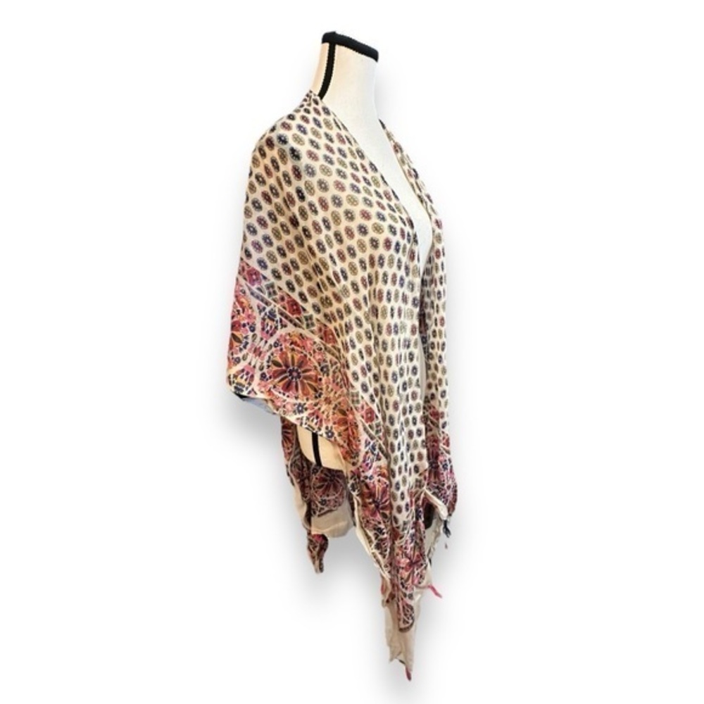 Women’s One Size Tessellated Tasseled Beach Cover Up Kimono with Fringe OS